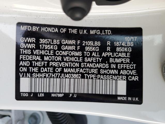 SHHFK7H77JU403862 - 2018 HONDA CIVIC EXL WHITE photo 13