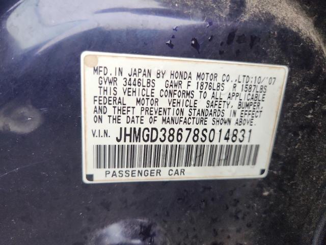 JHMGD38678S014831 - 2008 HONDA FIT SPORT BLUE photo 12