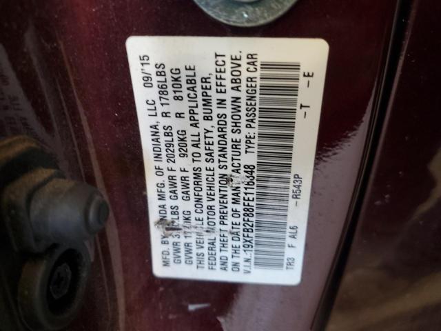 19XFB2F88FE116348 - 2015 HONDA CIVIC EX BURGUNDY photo 12