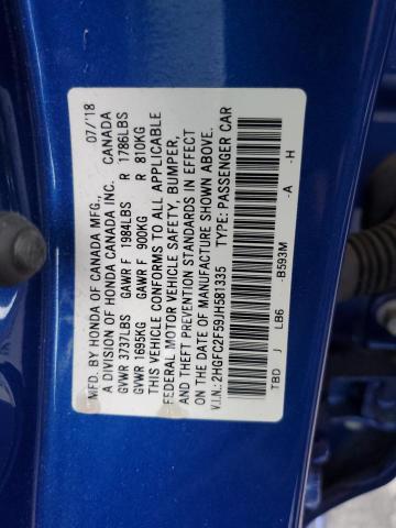 2HGFC2F59JH581335 - 2018 HONDA CIVIC LX BLUE photo 12