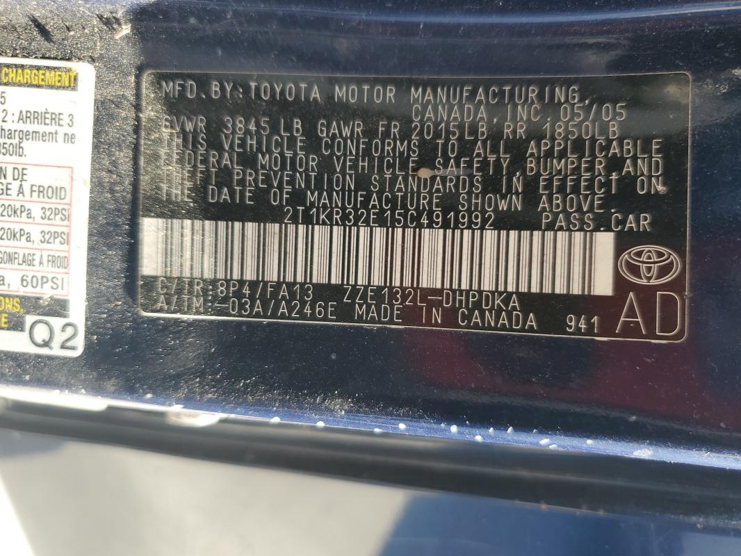 2T1KR32E15C491992 - 2005 TOYOTA COROLLA MA XR BLUE photo 13