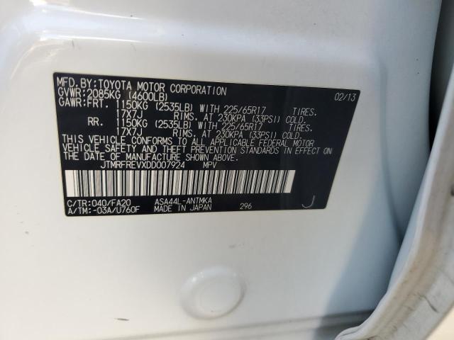 JTMRFREVXDD007924 - 2013 TOYOTA RAV4 XLE WHITE photo 13