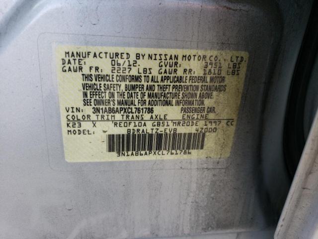 3N1AB6APXCL761786 - 2012 NISSAN SENTRA 2.0 SILVER photo 12