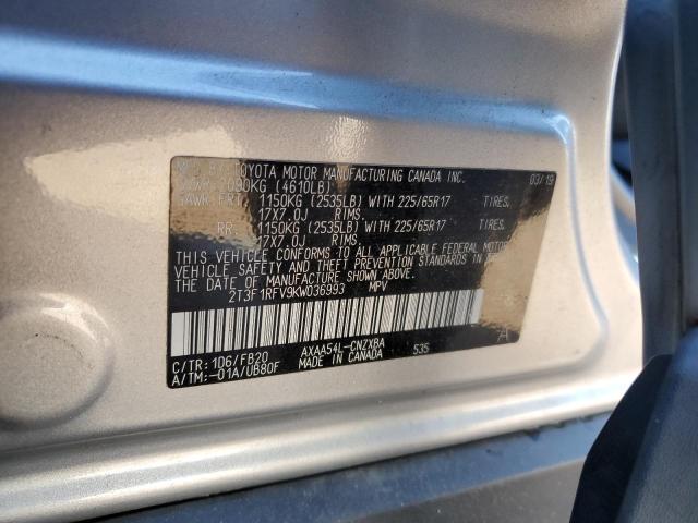 2T3F1RFV9KW036993 - 2019 TOYOTA RAV4 LE Plata foto 14