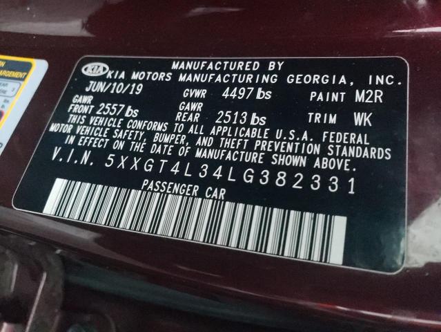 5XXGT4L34LG382331 - 2020 KIA OPTIMA LX MAROON photo 12