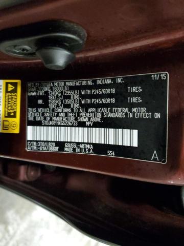 5TDJKRFHXGS226733 - 2016 TOYOTA HIGHLANDER XLE MAROON photo 13