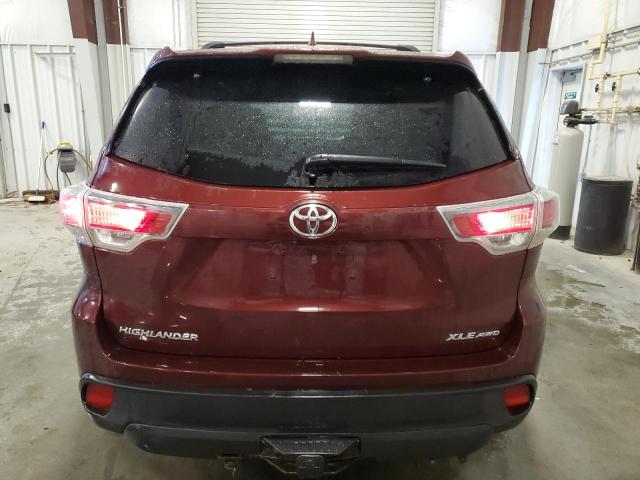 5TDJKRFHXGS226733 - 2016 TOYOTA HIGHLANDER XLE MAROON photo 6