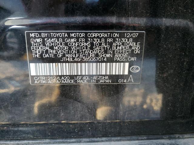 JTHBL46F385067014 - 2008 LEXUS LS 460 BLACK photo 12