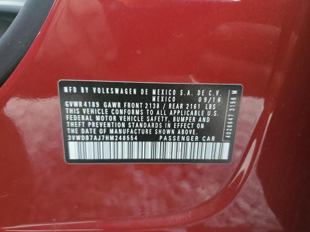 3VWDB7AJ7HM248554 - 2017 VOLKSWAGEN JETTA SE RED photo 12