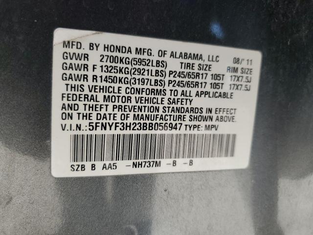 5FNYF3H23BB056947 - 2011 HONDA PILOT LX GRAY photo 13