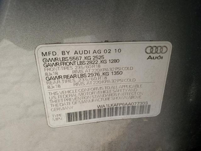 WA1LKAFP6AA077303 - 2010 AUDI Q5 PREMIUM PLUS GRAY photo 13