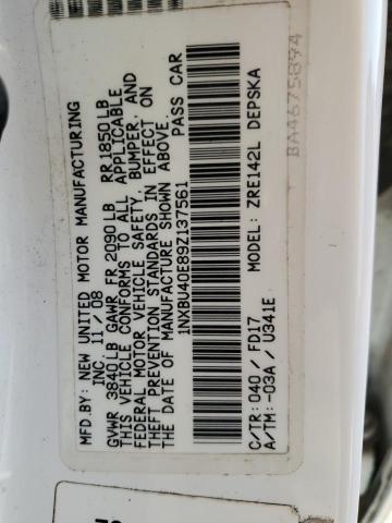 1NXBU40E89Z137561 - 2009 TOYOTA COROLLA BASE WHITE photo 12