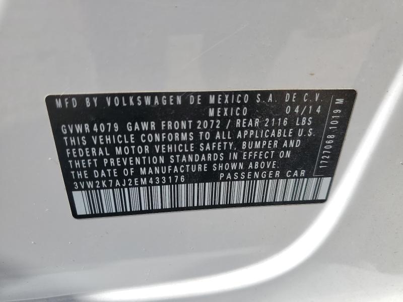 3VW2K7AJ2EM433176 - 2014 VOLKSWAGEN JETTA BASE WHITE photo 12