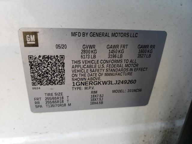 1GNERGKW3LJ249260 - 2020 CHEVROLET TRAVERSE LT WHITE photo 13