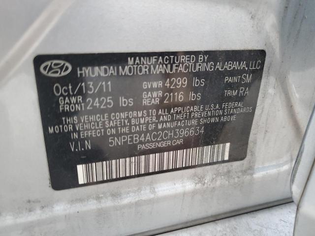 5NPEB4AC2CH396634 - 2012 HYUNDAI SONATA GLS SILVER photo 12