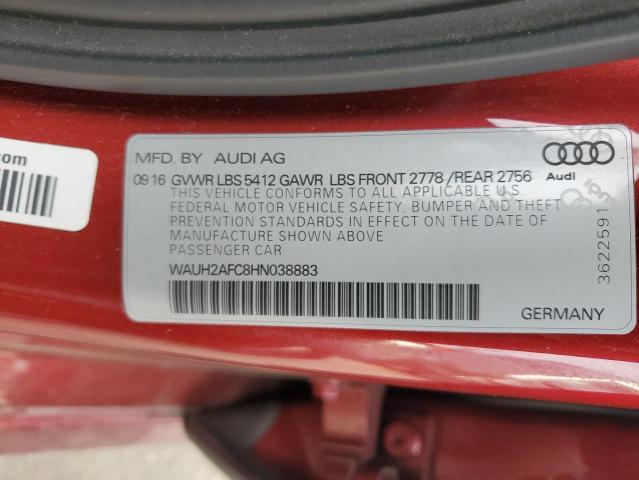 WAUH2AFC8HN038883 - 2017 AUDI A6 PRESTIGE ბურგუნდია ფოტო 12