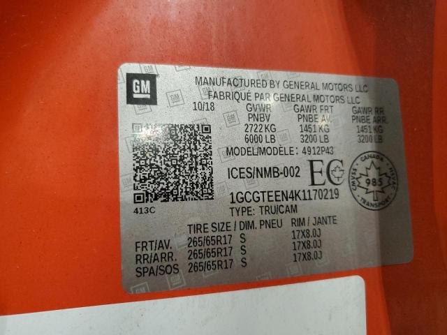 1GCGTEEN4K1170219 - 2019 CHEVROLET COLORADO ZR2 ORANGE photo 12