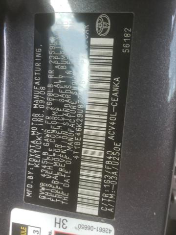 4T1BE46K29U877276 - 2009 TOYOTA CAMRY BASE GRAY photo 12