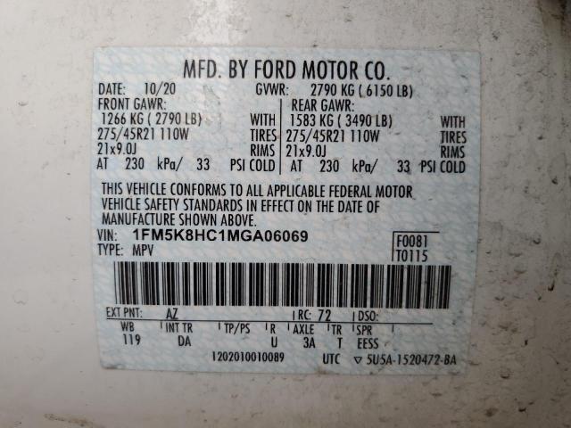 1FM5K8HC1MGA06069 - 2021 FORD EXPLORER PLATINUM WHITE photo 14