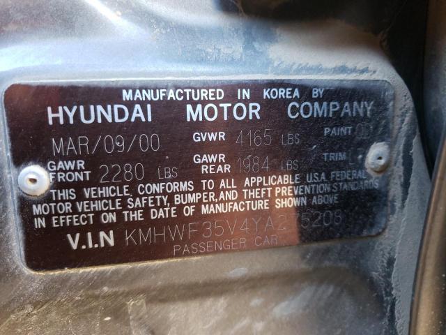 KMHWF35V4YA275208 - 2000 HYUNDAI SONATA GLS GRAY photo 12