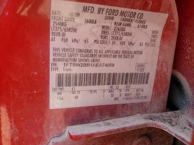 1FTSW2BR1AEA74059 - 2010 FORD F250 SUPER DUTY RED photo 12