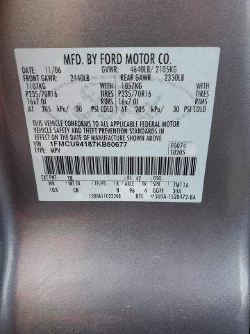 1FMCU94187KB60677 - 2007 FORD ESCAPE LIMITED SILVER photo 12