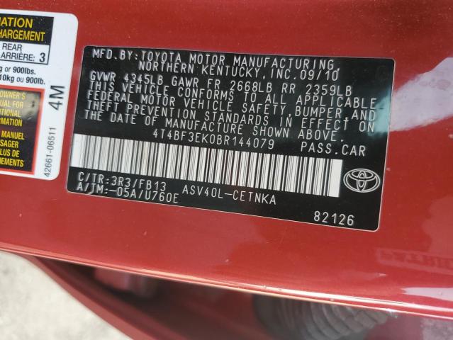 4T4BF3EK0BR144079 - 2011 TOYOTA CAMRY BASE RED photo 12