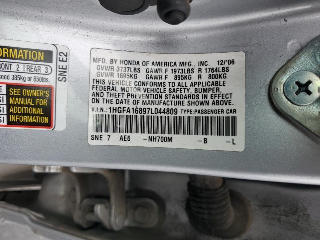 1HGFA16897L044809 - 2007 HONDA CIVIC EX SILVER photo 13