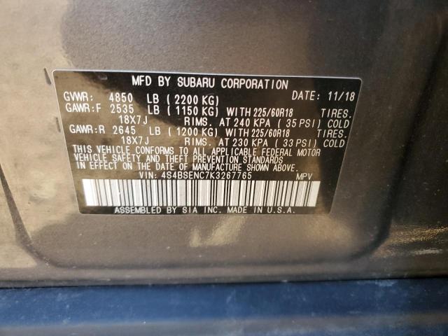 4S4BSENC7K3267765 - 2019 SUBARU OUTBACK 3.6R LIMITED GRAY photo 12