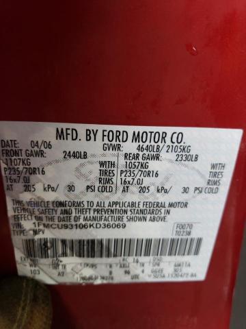 1FMCU93106KD36069 - 2006 FORD ESCAPE XLT RED photo 12