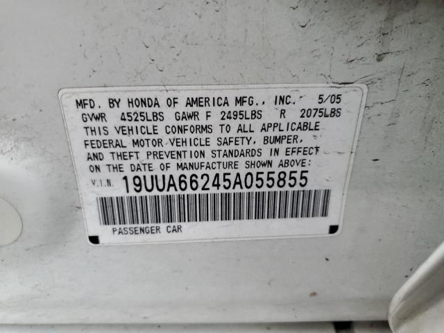 19UUA66245A055855 - 2005 ACURA TL WHITE photo 12