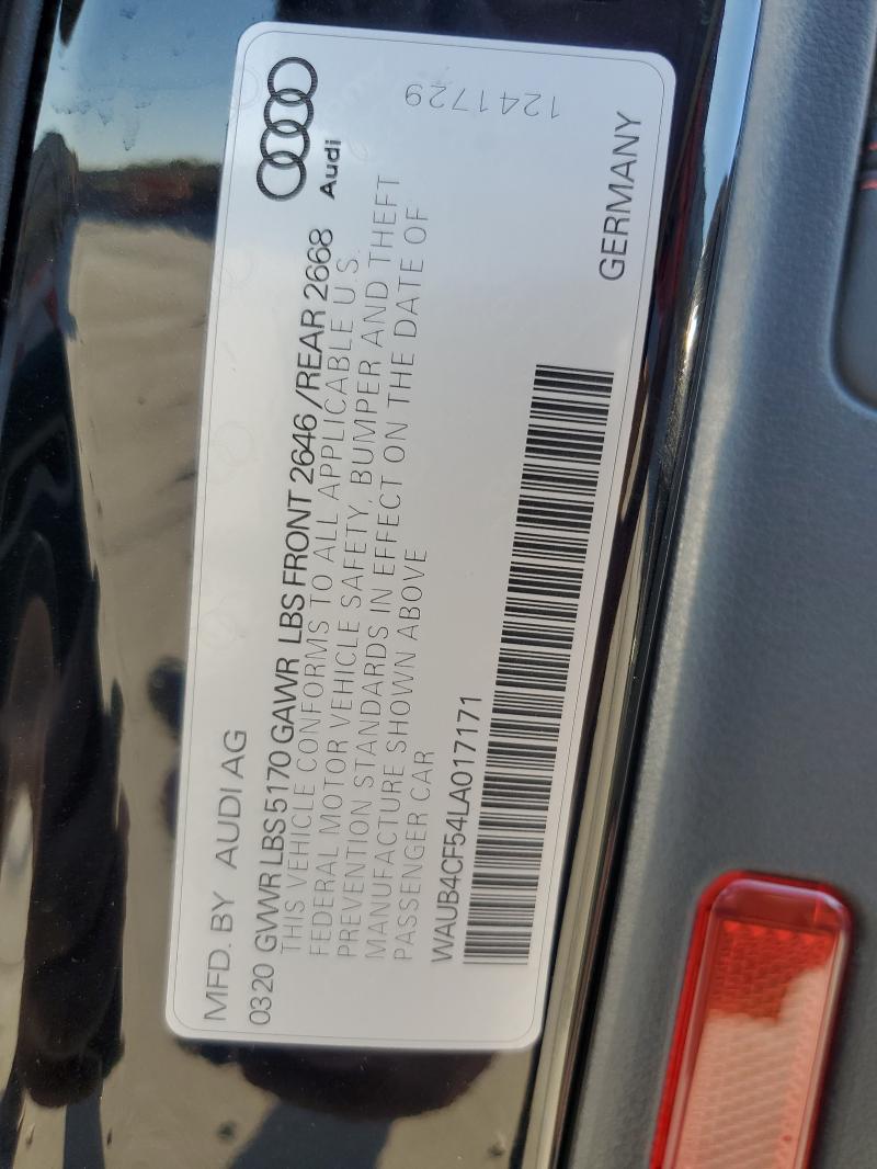 WAUB4CF54LA017171 - 2020 AUDI S5 PRESTIGE 黑色 照片 12