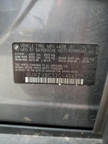 5UXZV8C52CL424201 - 2012 BMW X5 XDRIVE50I GRAY photo 13