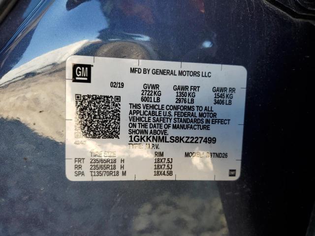 1GKKNMLS8KZ227499 - 2019 GMC ACADIA SLT-1 ლურჯი ფოტო 13