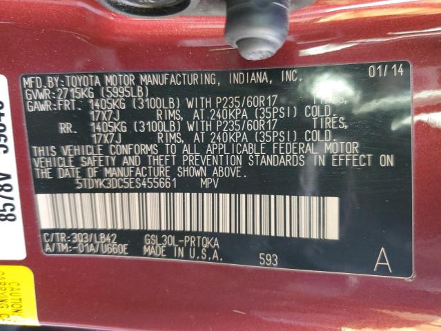 5TDYK3DC5ES455661 - 2014 TOYOTA SIENNA XLE RED photo 13