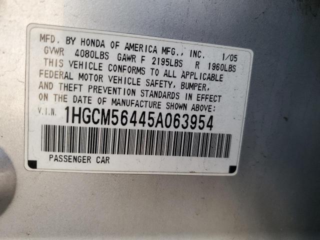 1HGCM56445A063954 - 2005 HONDA ACCORD LX SILVER photo 12