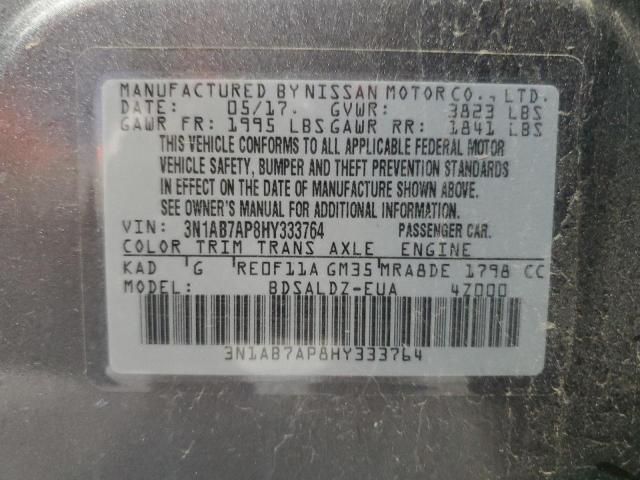 3N1AB7AP8HY333764 - 2017 NISSAN SENTRA S GRAY photo 12