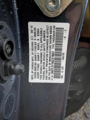 19XFC1F79GE219651 - 2016 HONDA CIVIC EXL ლურჯი ფოტო 12