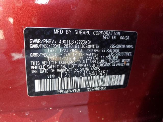 JF2SLDTC4SH403451 - 2025 SUBARU FORESTER TOURING Червоний фото 12