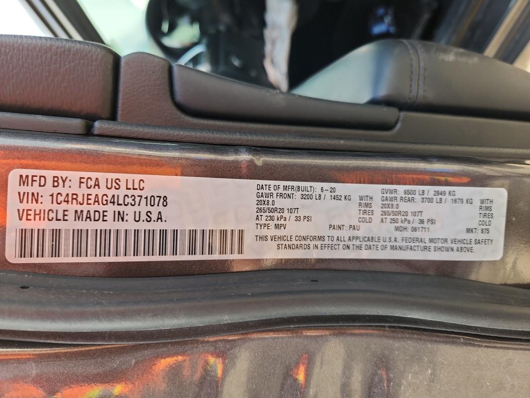 1C4RJEAG4LC371078 - 2020 JEEP GRAND CHER LAREDO ნაცრისფერი ფოტო 13