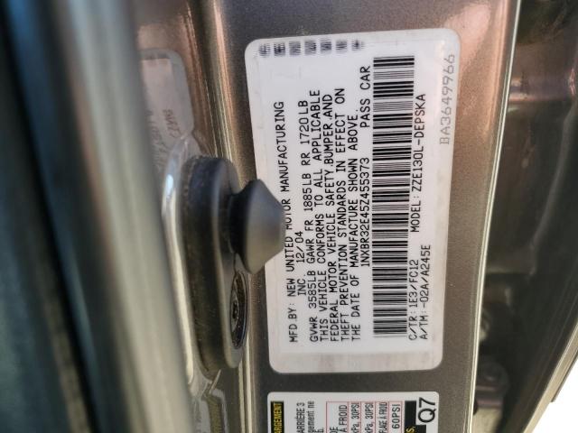 1NXBR32E45Z455373 - 2005 TOYOTA COROLLA CE ნაცრისფერი ფოტო 12