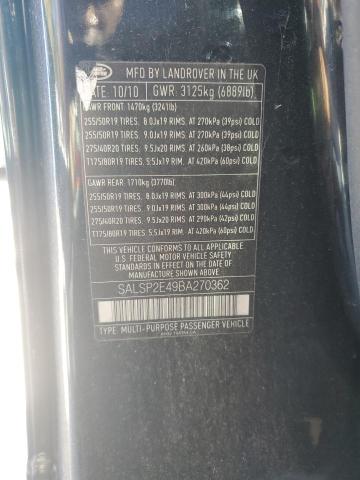 SALSP2E49BA270362 - 2011 LAND ROVER RANGE ROVE AUTOBIOGRAPHY BLACK photo 12