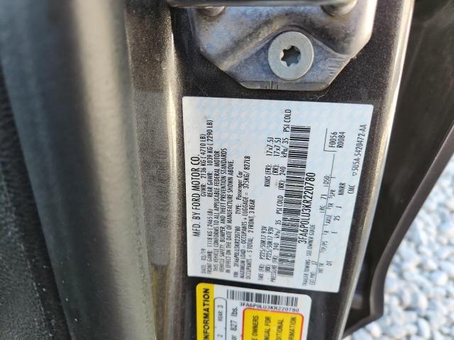 3FA6P0LU3KR220780 - 2019 FORD FUSION SE Gris photo 12