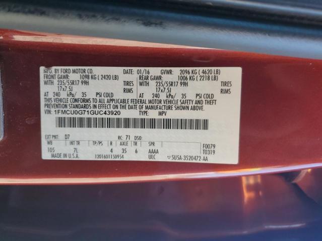 1FMCU0G71GUC43920 - 2016 FORD ESCAPE SE წითელი ფოტო 13