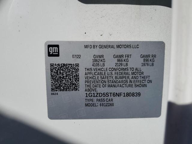 1G1ZD5ST6NF180839 - 2022 CHEVROLET MALIBU LT Weiß Foto 12