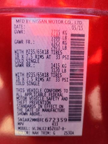 5N1AR2MM8FC672359 - 2015 NISSAN PATHFINDER S Rot Foto 14