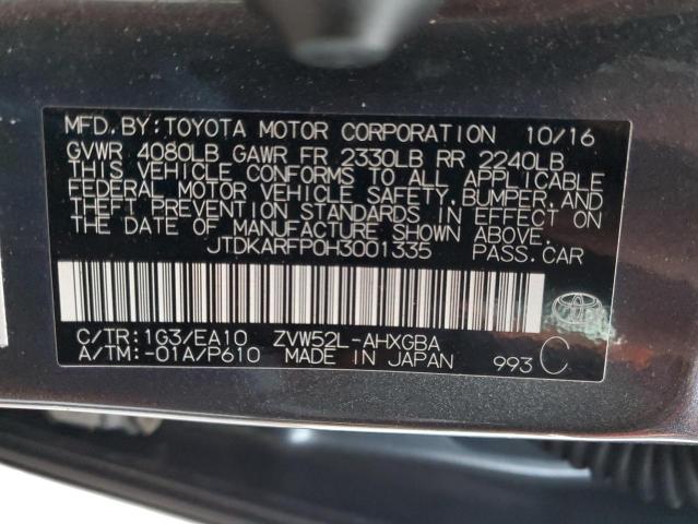 JTDKARFP0H3001335 - 2017 TOYOTA PRIUS PRIM გრაფიტი ფოტო 13