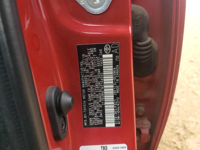 2T1BURHE1KC148202 - 2019 TOYOTA COROLLA L Rot Foto 12