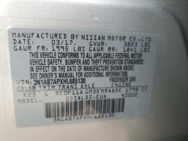 3N1AB7APXHL685130 - 2017 NISSAN SENTRA S SILVER photo 12