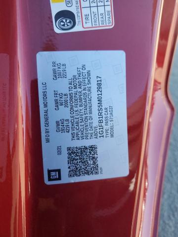 1G1FB1RS5M0129817 - 2021 CHEVROLET CAMARO LS MAROON photo 12